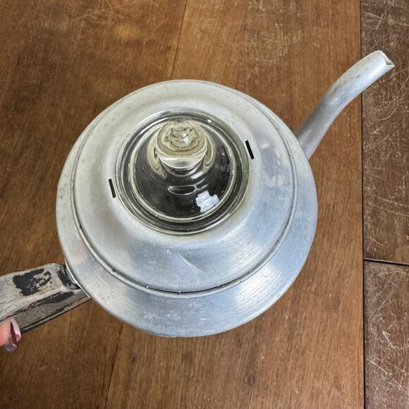 Art Deco Aluminum Pedestal Percolator Glass knob and wood handle - Picture 13 of 16